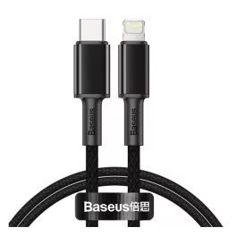   BASEUS adatkábel (Type-C - lightning, 20W, PD gyorstöltő, törésgátló, 100cm) EZÜST/FEKETE