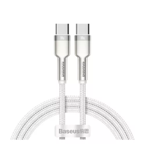 BASEUS CAFULE adatkábel (Type-C - Type-C, 100W, PD gyorstöltő, cipőfűző, 100cm) FEHÉR