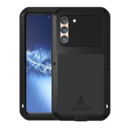   LOVE MEI Powerful defender műanyag telefonvédő (fém keret, erős ütésállóság, porálló + képernyővédő üveg) FEKETE