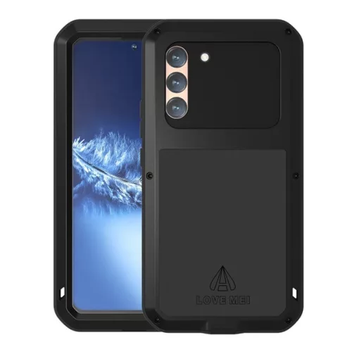 LOVE MEI Powerful defender műanyag telefonvédő (fém keret, erős ütésállóság, porálló + képernyővédő üveg) FEKETE