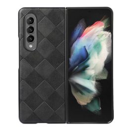 Műanyag telefonvédő (ütésállóság, bőr hatású hátlap, 3D négyzet, prémium) FEKETE   Műanyag telefonvédő (ütésállóság, bőr hatású hátlap, 3D négyzet, prémium) FEKETE