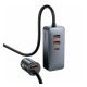 BASEUS autós töltő 3 USB+Type-C aljzat (120W, PD gyorstöltő + 1.5m hosszabbító) SZÜRKE