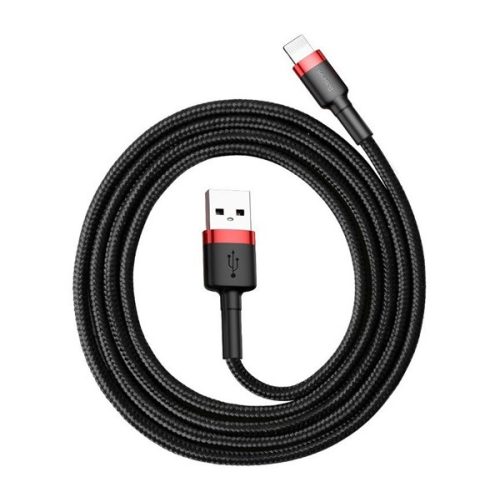 BASEUS CAFULE adatkábel (USB - lightning, 200cm, gyorstöltő 3.0, törésgátló, cipőfűző) FEKETE/PIROS