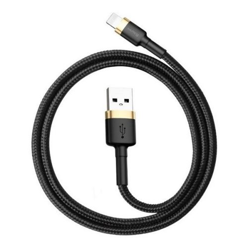 BASEUS CAFULE adatkábel (USB - lightning, 2.4A, gyorstöltő 3.0, 100cm, törésgátló) FEKETE/ARANY