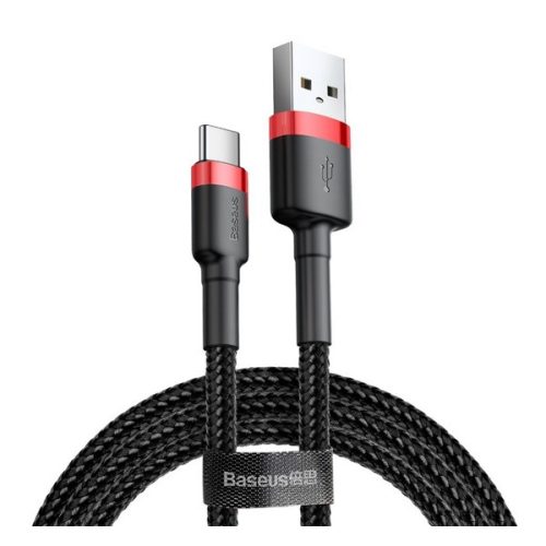 BASEUS CAFULE adatkábel (USB - Type-C, 2A, PD gyorstöltő 3.0, 300cm, cipőfűző) PIROS/FEKETE