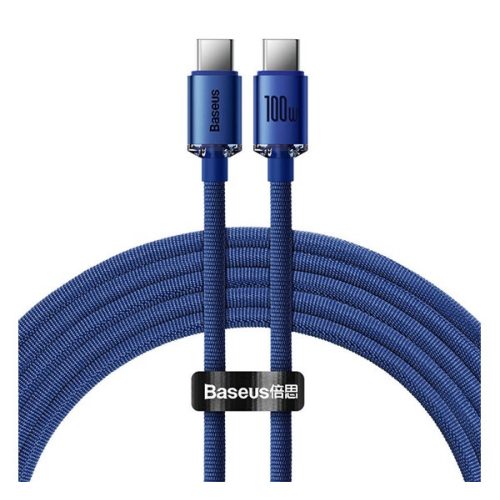 BASEUS CRYSTAL SHINE adatkábel (Type-C - Type-C, 100W, PD gyorstöltő, cipőfűző, 120cm) SÖTÉTKÉK