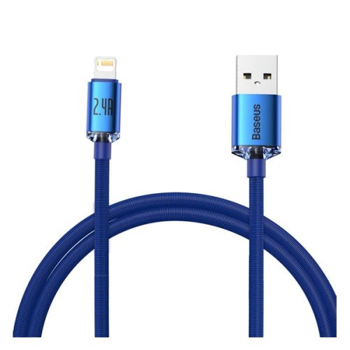 BASEUS CRYSTAL SHINE adatkábel (USB - lightning, 2.4A, PD gyorstöltő, 120cm, cipőfűző) SÖTÉTKÉK