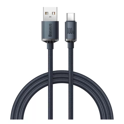 BASEUS CRYSTAL SHINE adatkábel (USB - Type-C, 100W, PD gyorstöltő, cipőfűző, 120cm) FEKETE
