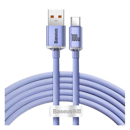 BASEUS CRYSTAL SHINE adatkábel (USB - Type-C, 100W, PD gyorstöltő, cipőfűző, 120cm) LILA