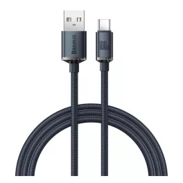   BASEUS CRYSTAL SHINE adatkábel (USB - Type-C, 100W, PD gyorstöltő, cipőfűző, 200cm) FEKETE