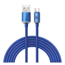   BASEUS CRYSTAL SHINE adatkábel (USB - Type-C, 100W, PD gyorstöltő, cipőfűző, 200cm) SÖTÉTKÉK