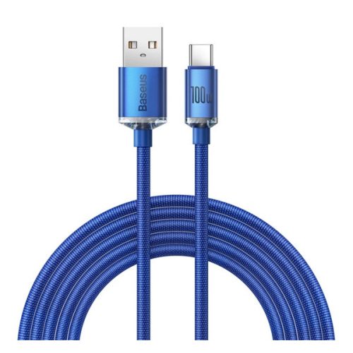 BASEUS CRYSTAL SHINE adatkábel (USB - Type-C, 100W, PD gyorstöltő, cipőfűző, 200cm) SÖTÉTKÉK