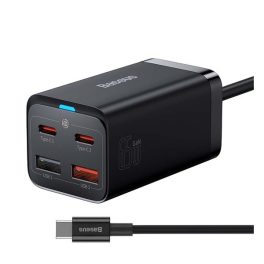 BASEUS hálózati töltő 2 USB+2 Type-C aljzat (65W, GaN3, PD gyorstöltő 4.0 + Type-C - Type-C kábel) FEKETE   BASEUS hálózati töltő 2 USB+2 Type-C aljzat (65W, GaN3, PD gyorstöltő 4.0 + Type-C - Type-C kábel) FEKETE