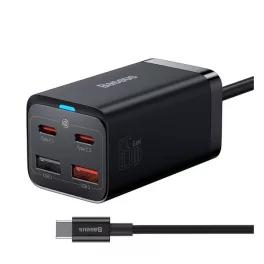   BASEUS hálózati töltő 2 USB+2 Type-C aljzat (65W, GaN3, PD gyorstöltő 4.0 + Type-C - Type-C kábel) FEKETE