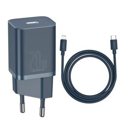 BASEUS SUPER SI hálózati töltő Type-C aljzat (20W, PD gyorstöltő + Type-C - lightning kábel) SÖTÉTKÉK   BASEUS SUPER SI hálózati töltő Type-C aljzat (20W, PD gyorstöltő + Type-C - lightning kábel) SÖTÉTKÉK
