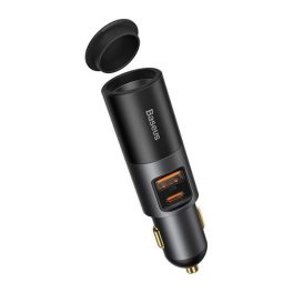   BASEUS szivargyújtó adapter (elosztó, szivargyújtó+USB+Type-C aljzat, PD gyorstöltő 3.0, 120W) SZÜRKE
