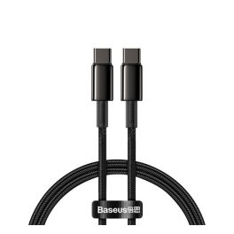   BASEUS TUNGSTEN GOLD adatkábel (Type-C - Type-C, 100W, PD gyorstöltő, törésgátló, 100cm) FEKETE