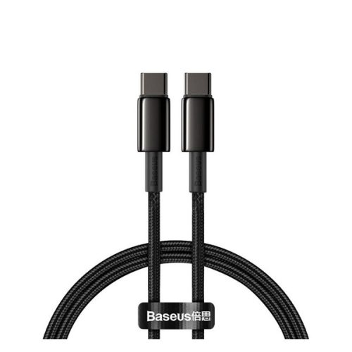 BASEUS TUNGSTEN GOLD adatkábel (Type-C - Type-C, 100W, PD gyorstöltő, törésgátló, 100cm) FEKETE