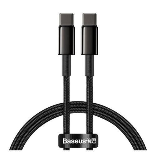 BASEUS TUNGSTEN GOLD adatkábel (Type-C - Type-C, 100W, PD gyorstöltő, törésgátló, 200cm) FEKETE