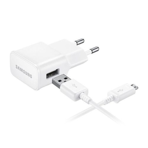 SAMSUNG hálózati töltő USB aljzat (15W, gyorstöltő + ECB-DU4EWE microUSB, 150cm kábel) FEHÉR