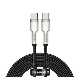   BASEUS CAFULE adatkábel (Type-C - Type-C, 100W, PD gyorstöltő, cipőfűző, 200cm) FEKETE