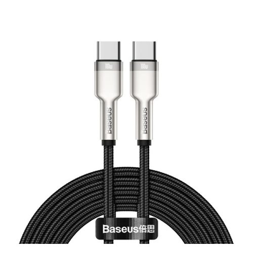BASEUS CAFULE adatkábel (Type-C - Type-C, 100W, PD gyorstöltő, cipőfűző, 200cm) FEKETE