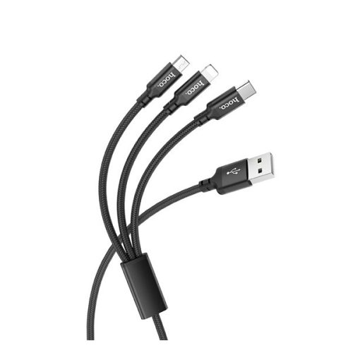 HOCO X14 adatkábel (USB - lightning/Type-C/microUSB, gyorstöltő, 100cm) FEKETE