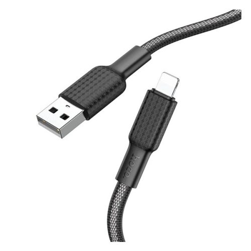 HOCO X69 adatkábel (USB - lightning, 2.4A, 100cm, törésgátló, cipőfűző) FEKETE/FEHÉR