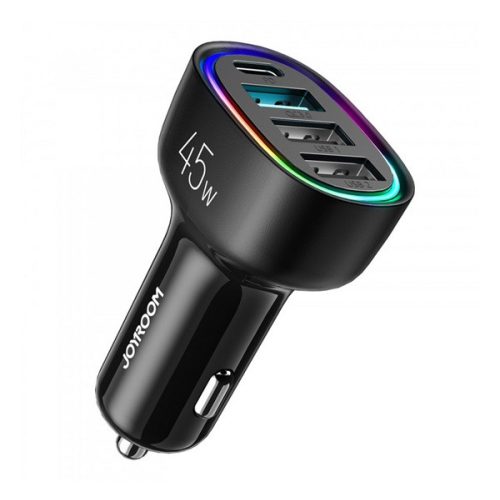 JOYROOM autós töltő 3 USB+Type-C aljzat (45W, PD gyorstöltő 3.0) FEKETE