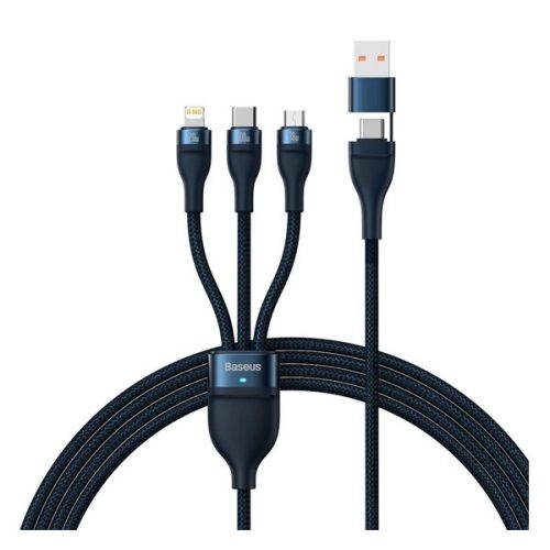 BASEUS adatkábel (2in1 USB/Type-C - 3in1 lightning/microUSB/Type-C, 5A, gyorstöltő, 100W, 120cm) SÖTÉTKÉK