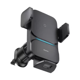   BASEUS WISDOM autós tartó (szellőzőre, automata, 15W, wireless, 4.7-7.5" méret) FEKETE