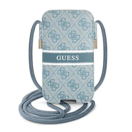 GUESS 4G STRIPE tok álló, bőr hatású, POUCH (univerzális, L méret, kártyazseb, nyakba akasztható) VILÁGOSKÉK