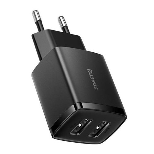 BASEUS COMPACT hálózati töltő 2 USB aljzat (10.5W, gyorstöltő) FEKETE