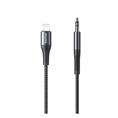 AWEI CL-116L audió kábel (3.5mm jack - lightning, cipőfűző, 100cm) FEKETE