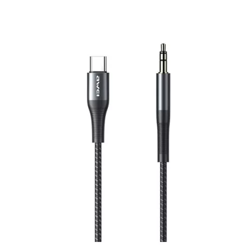 AWEI CL-116T audió kábel (3.5mm jack - Type-C, cipőfűző, 100cm) FEKETE
