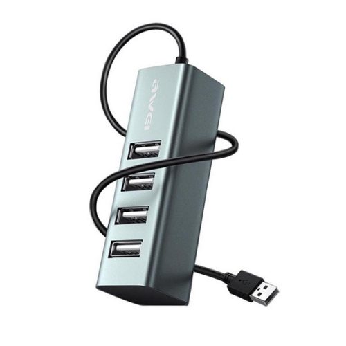 AWEI CL-122 USB HUB 4in1 (elosztó, 4 USB aljzat, 75cm) FEKETE