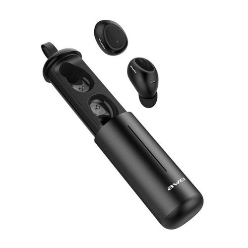 AWEI T55 bluetooth fülhallgató SZTEREO (v5.0, TWS, mikrofon, vízálló, zajszűrő, extra mini + töltőtok) FEKETE