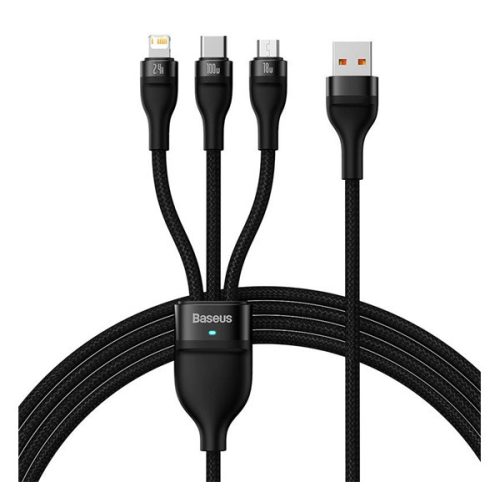 BASEUS FLASH SERIES adatkábel 3in1 (USB - lightning/microUSB/Type-C, 3.5A, gyorstöltő, 100W, 120cm) FEKETE