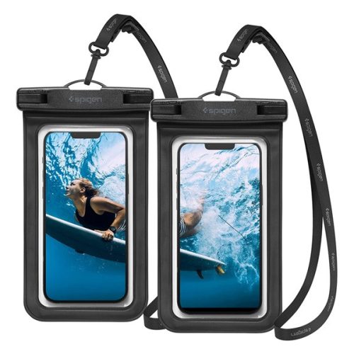 SPIGEN A601 vízhatlan/vízálló tok, AQUA 2db (univerzális, IPX8, nyakba akasztható, 6.8" méret) FEKETE