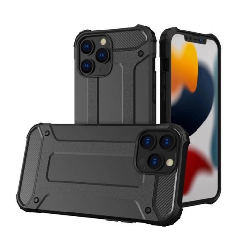 Defender szilikon telefonvédő (ütésállóság, légpárnás sarok, fémhatás) FEKETE