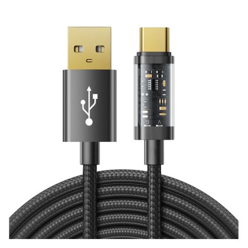 JOYROOM adatkábel (USB - Type-C, 3A, PD gyorstöltő, 200cm, cipőfűző) FEKETE