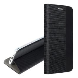   Tok álló, bőr hatású (FLIP, oldalra nyíló, asztali tartó, textil minta) FEKETE