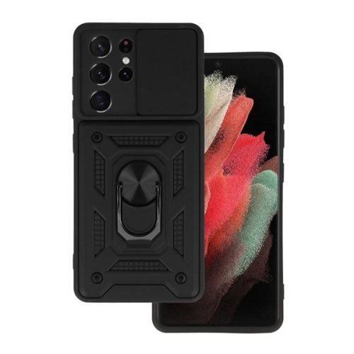 Defender szilikon telefonvédő (ütésállóság, tartógyűrű, kameravédő) FEKETE