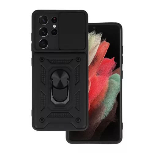 Defender szilikon telefonvédő (ütésállóság, tartógyűrű, kameravédő) FEKETE