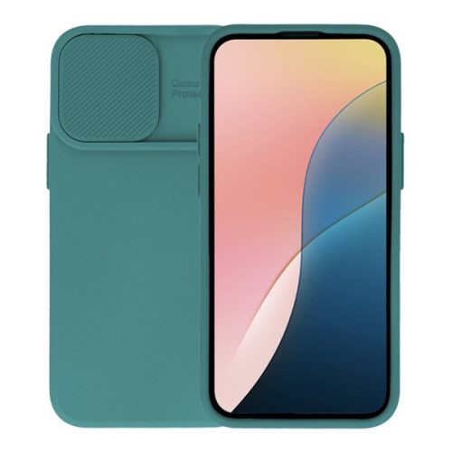 Szilikon telefonvédő (matt, mikrofiber plüss belső, kameravédő) SÖTÉTZÖLD