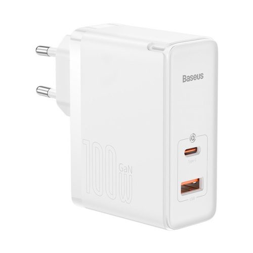 BASEUS hálózati töltő USB+Type-C aljzat (100W, GaN5, PD gyorstöltő 4.0) FEHÉR