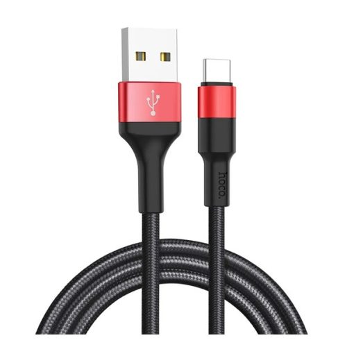 HOCO X26 adatkábel (USB - Type-C, 2A, törésgátló, 100cm) FEKETE/PIROS