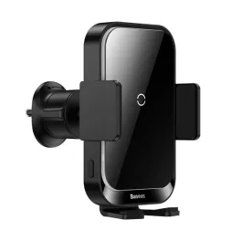   BASEUS HALO autós tartó (szellőzőre, automata, RGB háttérvilágítás, 15W, wireless, gyorstöltő, 5.4-6.7" méret) FEKETE