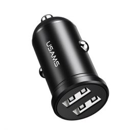 USAMS autós töltő 2 USB aljzat (12W, gyorstöltő) FEKETE