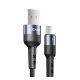 USAMS U26 adatkábel (USB - Type-C, 3A, gyorstöltő, 100cm, törésgátló, LED jelzés) FEKETE